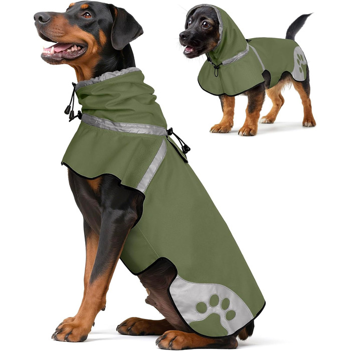 Водонепроникний дощовик для собак, дощова куртка з відбивачем, XL, армійсько-зелений