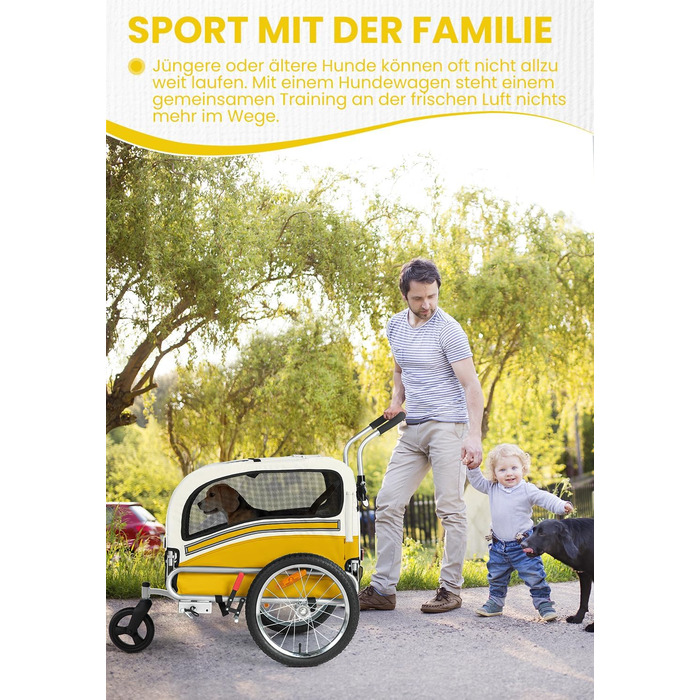 Причіп для собак SEPNINE® 2-в-1 для велосипеда та джоггінгу, до 30 кг (жовтий)