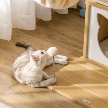 Дерев'яний кігтеточка для котів PawHut з будиночком та платформою, 126 см, з сизалю та коротким плюшем, бежевий