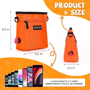 Сумка для ласощів для собак великого об'єму, багатофункціональна, на плечі, з міцним магнітним закриттям, регульований знімний ремінь, сумка для корму для собак (Помаранчевий)