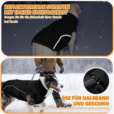 Зимовий теплий одяг для собак - водонепроникний теплий куртка з флісовою підкладкою, світловідбиваючий, чорний, L