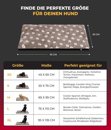 Лежанка для собак HS-Hundebett® XS (45x65 см) – неслизька та затишна, з наповнювачем 3 см – ідеальна для дивану, авто та переноски – Made in DE (65 x 95 см, Tatze Beige)