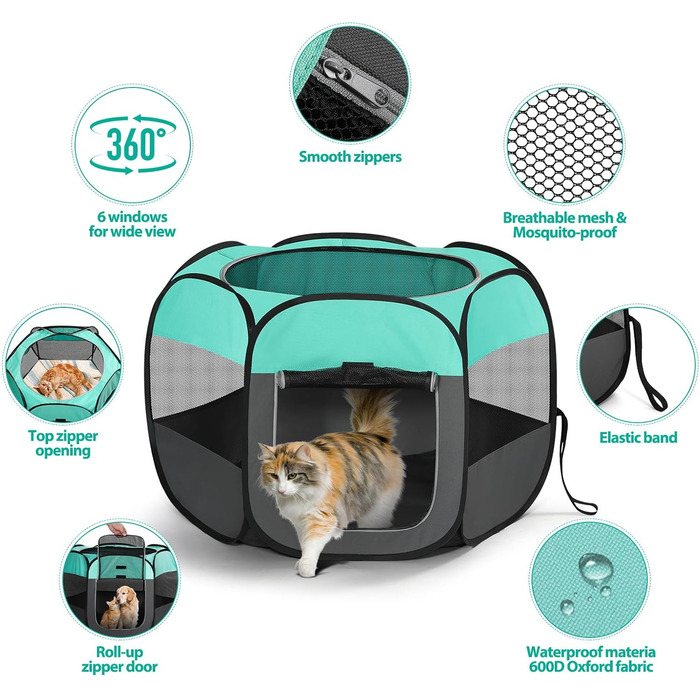 Клітка-біговий вольєр для цуценят та тварин, складана, 110x110x60 см, зелена