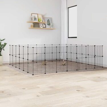 Клітка для домашніх тварин vidaXL, 52 елементи, з дверима, чорна, 35x35 см, сталева, для кроликів та цуценят