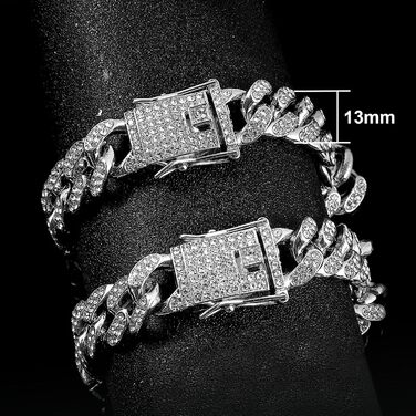 Ланцюжок для собак з кристалами Кубинський стиль, срібляний (8 дюймів)