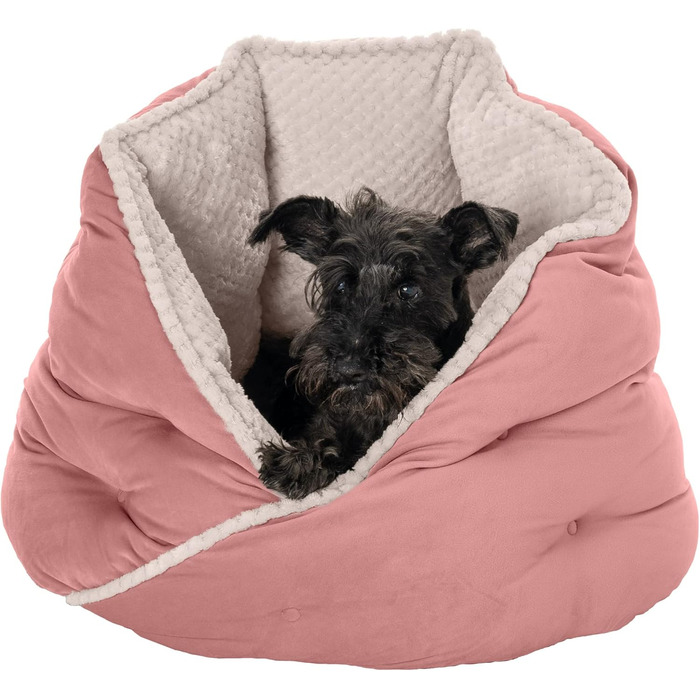Ортопедичне ліжко для собак Furhaven, великих порід, кругле, знімний, пральний чохол, до 36,3 кг – Sherpa & Wildleder Snuggery – 111,8 см, ортопедична піна (Soft Pink, L 61 x B 61 x H 46 см, Calming Hug Nest)
