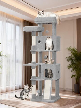 Котячий будиночок Kratzbaum 178 см, великий, сірий: кігтеточка, будиночок, платформа, іграшки