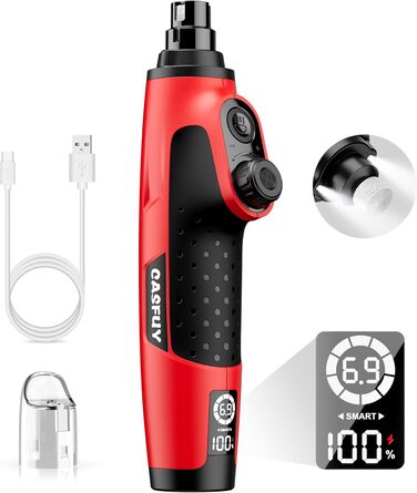 Шліфувальник кігтів для собак Casfuy Smarter Krallenschleifer 6-ступінчатий з LED-підсвіткою, тихий, перезаряджається, для собак та котів великих, середніх та малих порід (червоний)