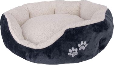 М'яке та пухнасте ліжко для собак та котів 57x52x16 см - зручне лежання з підвищеним бортиком, антиковзаюче дно, міцне та легке у догляді - біле/графіт