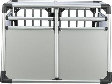 Трійзі Двомісна переносна клітка для собак з алюмінію, 93 x 64 x 83 см, з висувною перегородкою, безпечним замком, неслизьким килимком - 39345 срібна, L 93 x B 83 x H 64 см