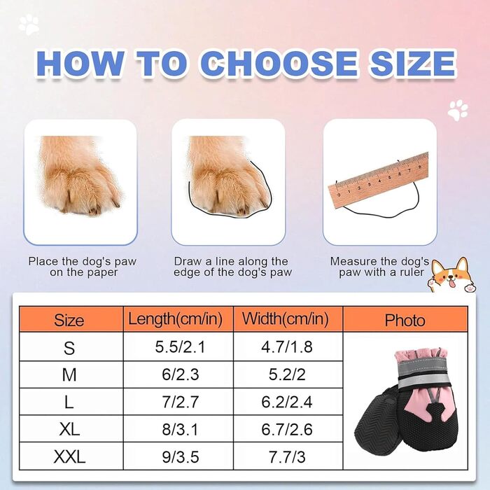 Чоботи для собак, 4 шт., захист лап, водонепроникні, з відбиваючими ременями, міцні, можна прати, для малих, середніх та великих собак (S, рожевий)