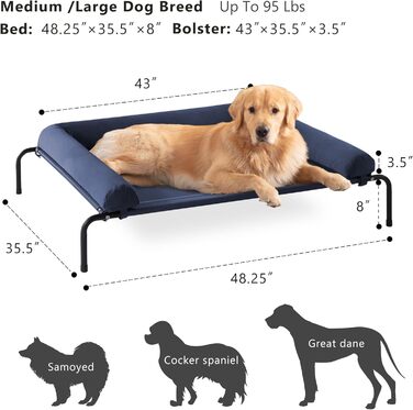 WESTERN HOME Охолоджуване собаче ліжко з підняттям для великих собак, для вулиці, портативне, з дихаючою сіткою, преміум-якість, знімний чохол (147 x 107 x 24 см, Темно-синій)