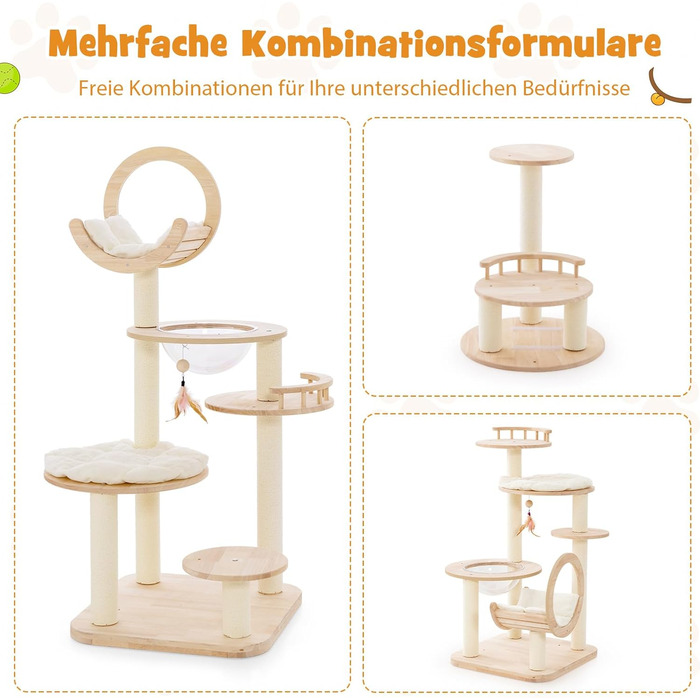Дерев'яний кігтечка для котів COSTWAY Kaktus, 160 см, з будиночком, платформами, сизалевими стовпчиками, корзиною та іграшками