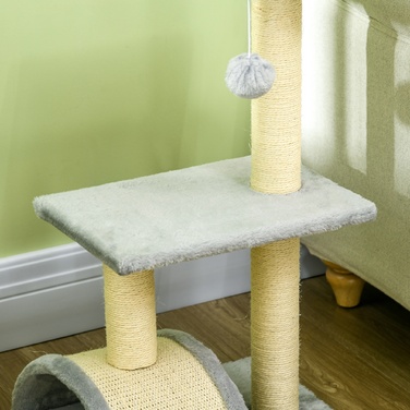 PawHut Cat Tree 72 см Котяча вежа з плюшевими кульками, стовбури з сизалю, платформа, кігтеточка Багатоярусна кігтеточка для кішок, лазіння по дереву, для середніх кішок, світло-сірий | Аосом
