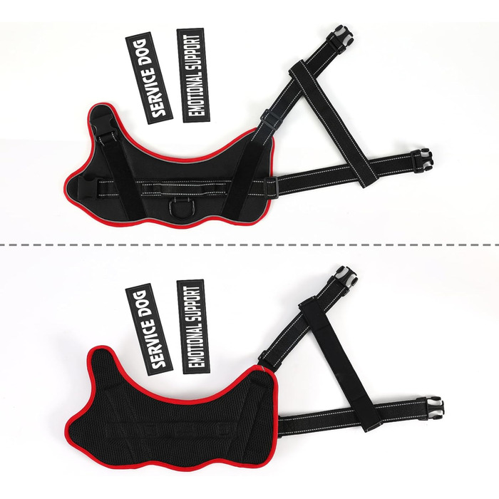 Шлейка для собак Voopet Emotional Support - професійна, для малих, середніх та великих собак, відбиваюча, дихаюча, регульована, без натягу, ESA (червоно-чорна)