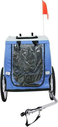 Багатофункціональний велопричіп 2-в-1: для дітей та домашніх тварин. Велосипедний візок-причіп, 2 місця, сірий/блакитний (137x73x90 см)