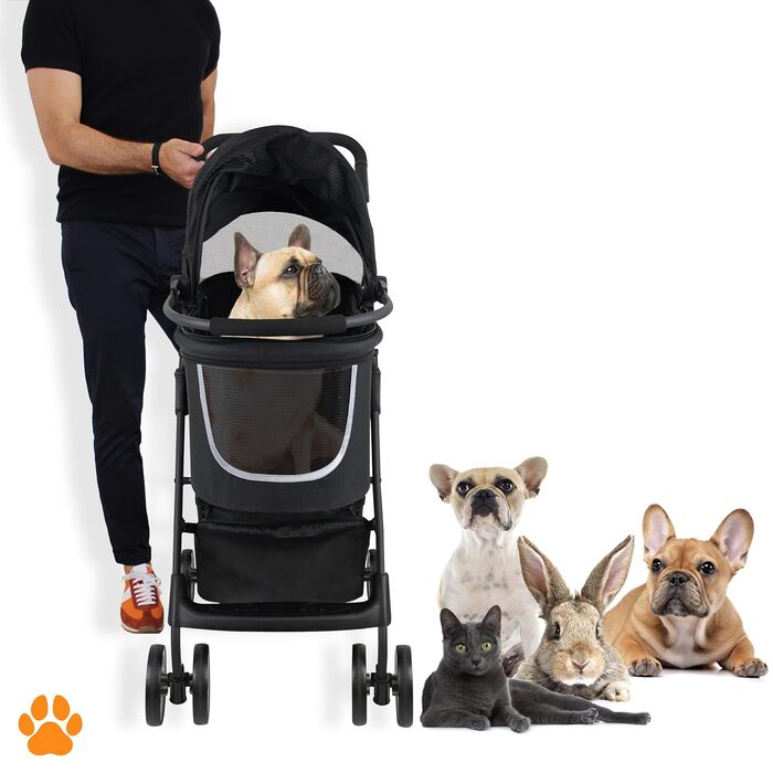 Візок для собак CECE 2 в 1 з переносною коробкою | Складаний візок-коробка для собак з додатковим кошиком для покупок | Використання як візок або безпечний переноска – Меланж (Чорний)