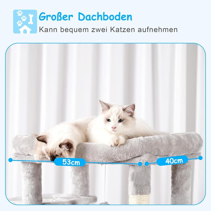 Багатоярусний котячий будиночок Hey-brother Kratzbaum, 175 см, сірий. З платформами, гамаком, печерами, котячими будиночками, дряпалкою та іграшкою. Модель EMPJ037W