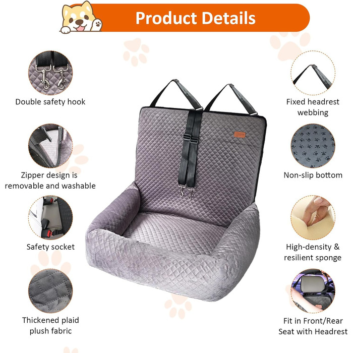 Автокрісло для собак JAOGAUS: безпечне та зручне автокрісло для середніх та великих собак, з безпечним ременем та легкою у догляді підкладкою