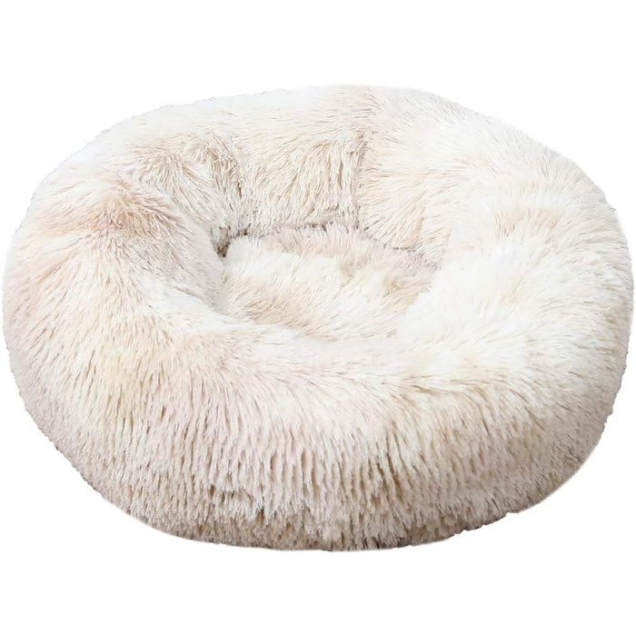 Кругле плюшеве ліжко для домашніх тварин у формі пончика, 50 см, бежеве. Підходить для собак та котів. Вологостійке дно.