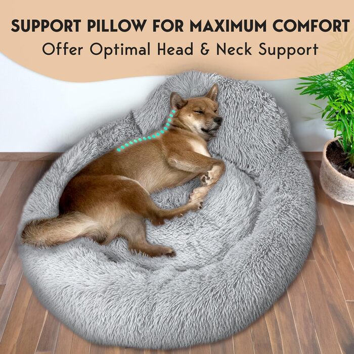 Крісло-лежанка для собак PetJett, середнього розміру, 76,2 см, у вигляді пончика, з антиковзким покриттям та можливістю прання, супер м'яке та пухнасте, кругле ліжко, знімає тривожність, преміум-комфорт для домашніх тварин, підходить для собак до (Д 76 x 