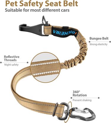 Автомобільний поводок для собак IOKHEIRA, регульований, з універсальним з'єднувачем та фіксатором (оливковий)