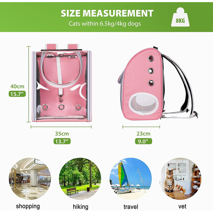 PETCUTE Рюкзак для собак і котів, дихаючий, прозорий, з підкладкою, для подорожей, дозволений авіакомпаніями, рожевий