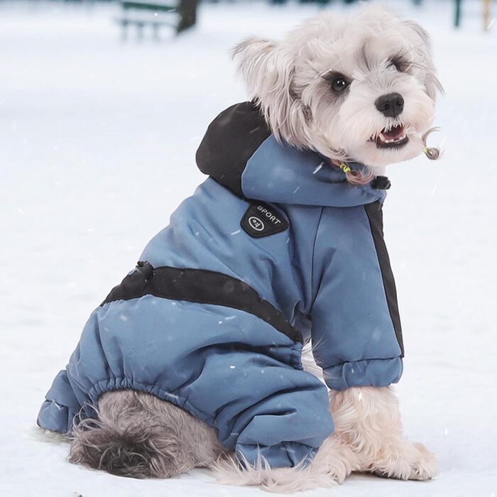 Водонепроникна зимова куртка для собак з капюшоном, тепла повна куртка-комбінезон, регульована, для холодної погоди (Блакитна, 3XL)
