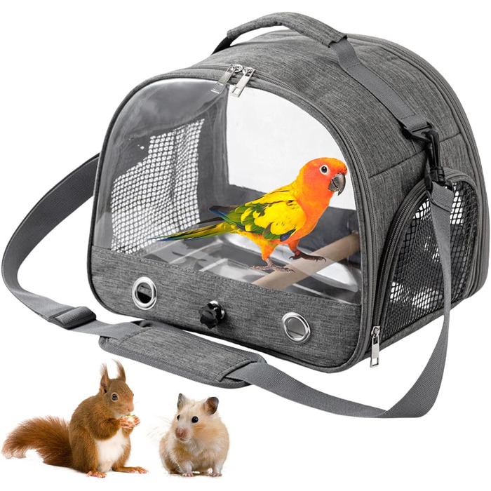 Рюкзак для птахів, переноска для птахів, транспортний контейнер для птахів. Переносний клітка для птахів, сумка-переноска з дерев'яною жердкою, нержавіюча таця для папуг, щуряків, хвилястих понічок.