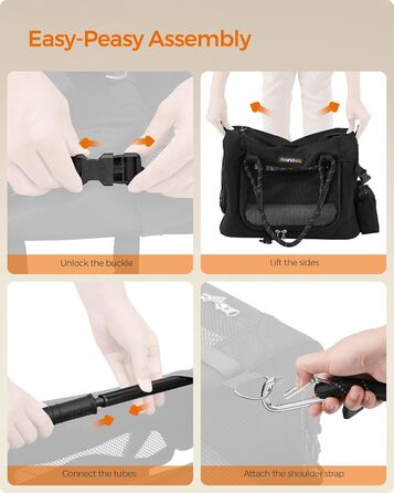 Транспортна сумка Feandrea для собак та котів, складна, чорна, розмір S (до 5,9 кг), з металевим каркасом та повідком