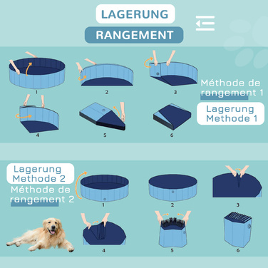 PawHut Dog Pool Великий дитячий басейн для собак Ø120xH30 см з ПВХ Wood Blue, ідеальний басейн для охолодження влітку
