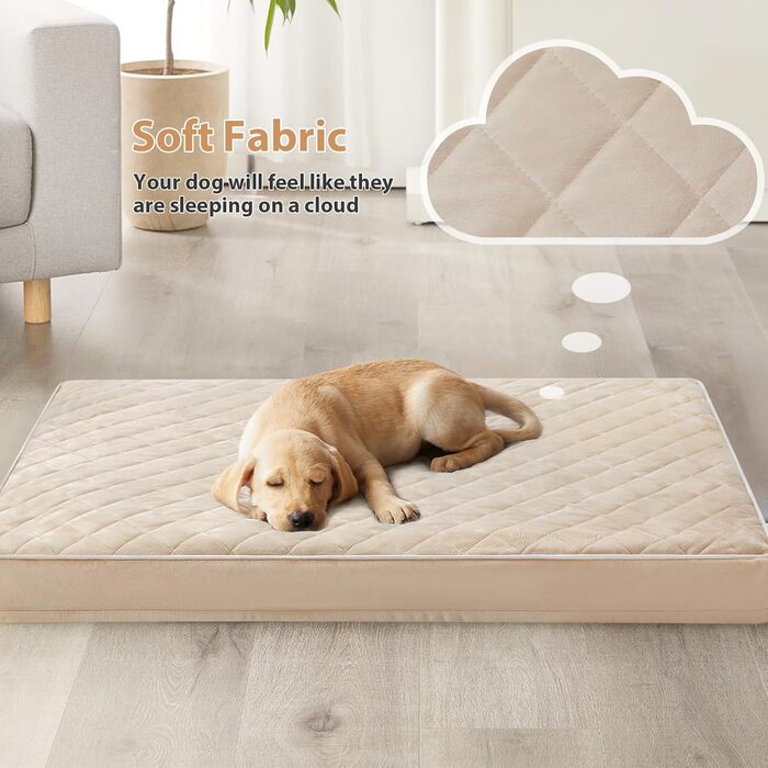 Ортопедичне собаче ліжко WNPETHOME XL, вологостійке, велике, знімний та пральний чохол, антиковзаюча підкладка, матеріал Eierkisten-Schaumstoff, 104x69x10 см (Бежевий)
