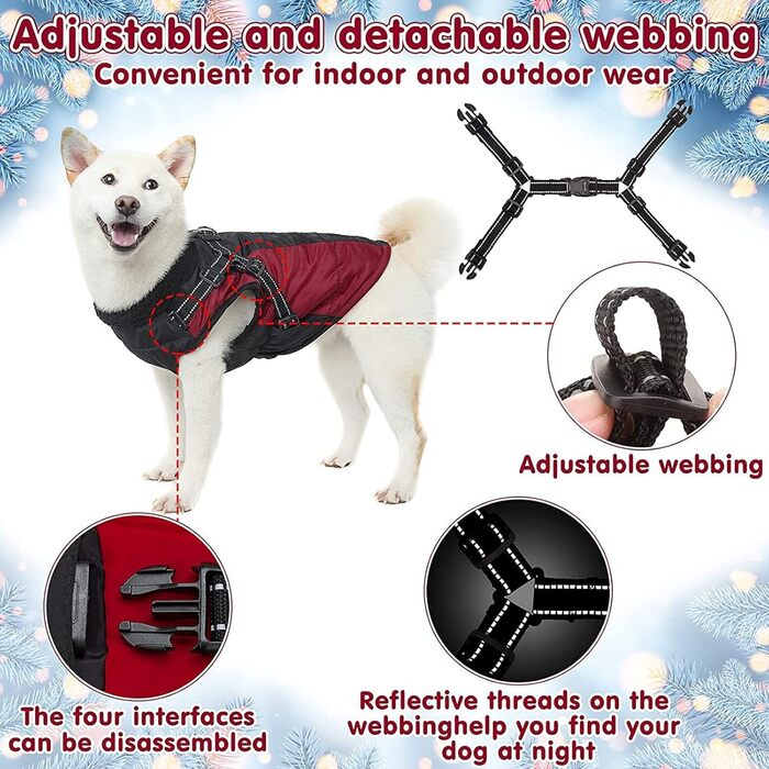 Зимовий теплий куртка для собак, водонепроникний та вітронепроникний, для середніх та великих собак, Khaki, S