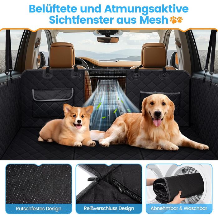Захист для заднього сидіння авто для собак Kfonla: водовідштовхувальна підстилка з боковими бар'єрами та оглядовим вікном, універсальна, антицарапин, для захисту сидіння