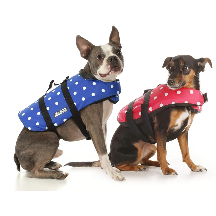 Світшот для собак Seachoice 86260 - рятувальний жилет для собак, регульований, з ручкою, розмір XXS, до 2,7 кг (рожевий у горошок)