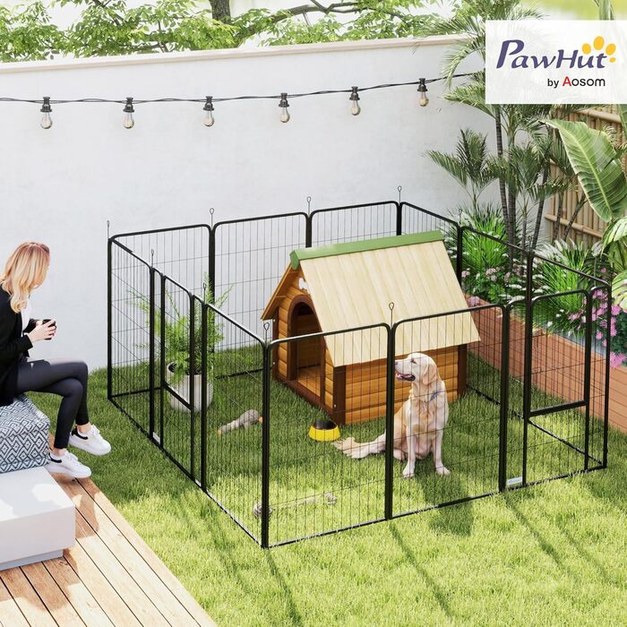 PawHut Вольєр для цуценят/собак з 12 секцій, 68x100 см, дверцятами, шпильками, захисним тентом, для використання в приміщенні та на вулиці