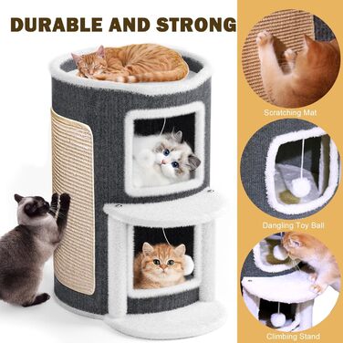Двоповерхова кімната-будиночок для котів з когтеточкою, платформа та іграшкою, 60x40x40 см / 40x40x60 см