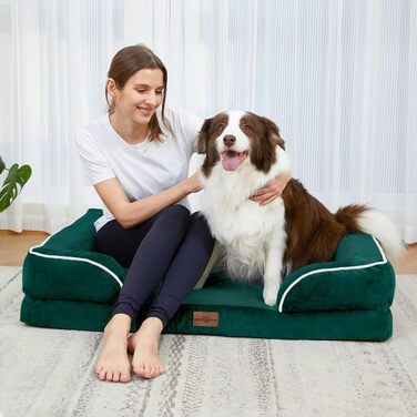 Зручне ортопедичне собаче ліжко Comfort Expression, XXL, водонепроникне, знімний чохол, протиковзне дно, смарагдовий колір (53x42x9.5 см)