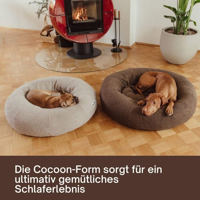 Кругле ліжко для собак Holly Hundebett: зручне, міцне, з тканини Bouclé (S/M, Коричневе)