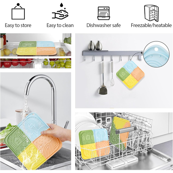 Силіконовий килимок для лизання собак та котів з присосками, багатокольоровий, для повільного годування, зменшує тривогу під час купання та тренувань