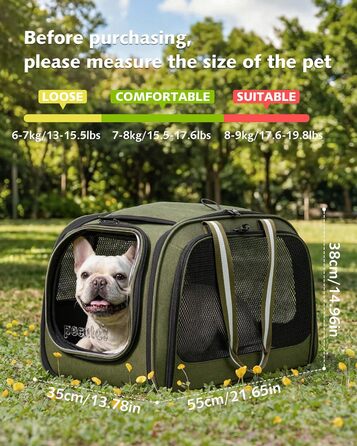 Переноска для котів та собак Pecute XL (55x38x35 см) - складна сумка-переноска з вікном, м'яким килимком, для авто, подорожей, ветеринара, зелена