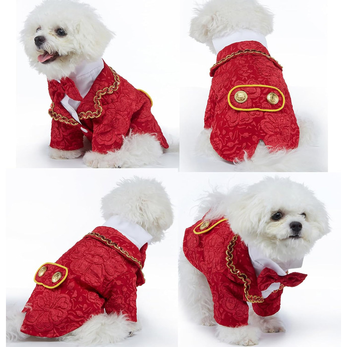 Елегантний костюм для собак - смокінг для маленьких та середніх собак, коричневий, з краваткою, для вечірок, свят, днів народжень, розмір L (довжина спини 34 см)