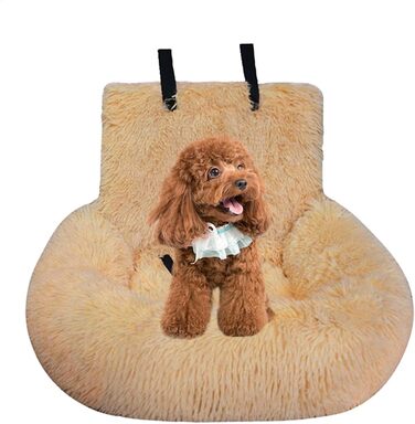 Автокрісло для собак, лежанка для собак у машину, м'яке автокрісло для тварин з ременем безпеки, переноска для собак, авто лежанка для маленьких, середніх та великих собак (персиковий, великий)