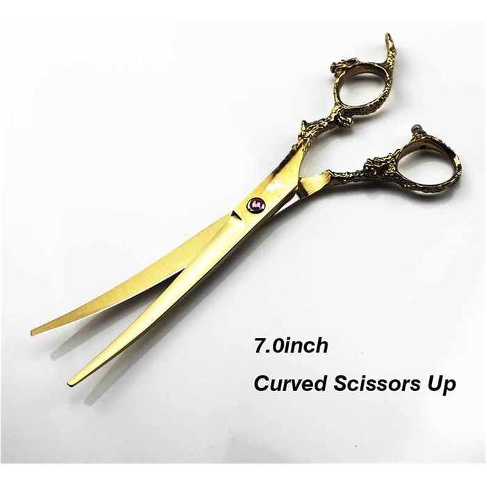 Професійний набір ножиць для стрижки волосся 7 дюймів (4 шт.) з антиковзним ручками 'Дракон', золотий колір. Ідеально підходить для стрижки собак та котів.