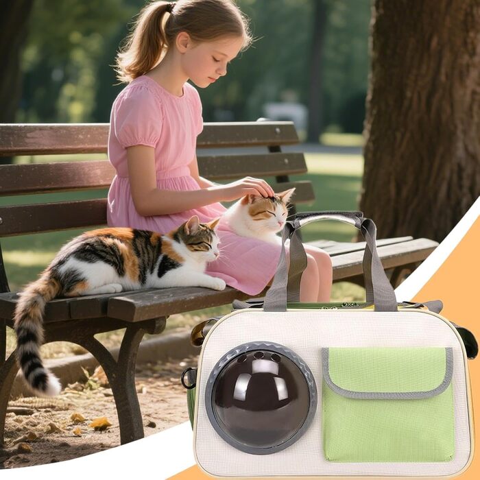 Транспортна сумка для кота Transportbox Katze - складана переноска для кошенят з віконцем, дихаюча сумка-переноска для собак, для подорожей літаком, на природі, кемпінгу, мотоциклі, в авто (зелена)