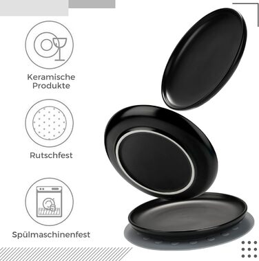 Керамічні годівниці для котів, 3 шт. з антиковзними килимками, широкі та плоскі миски для котів та кошенят, білий (чорний)