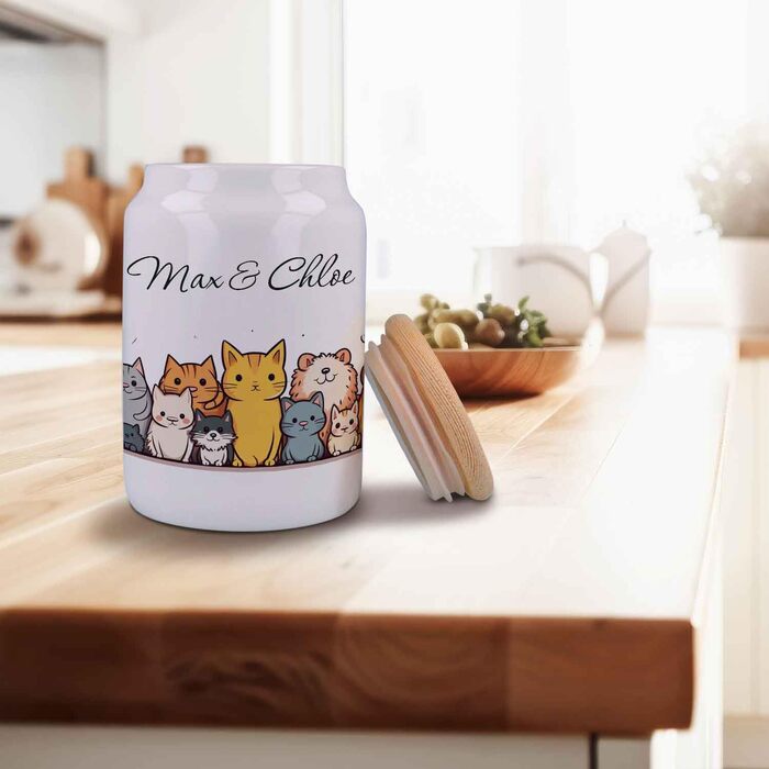 Банка для ласощів з гравіюванням з іменем для котів та собак - персоналізований подарунок для власників тварин
