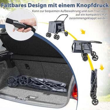 Візок для собак Costway, розкладний, до 40 кг, з подушкою, з сітковими віконцями, верхньою полицею, 2 дверцятами та боковими кишенями, сірий