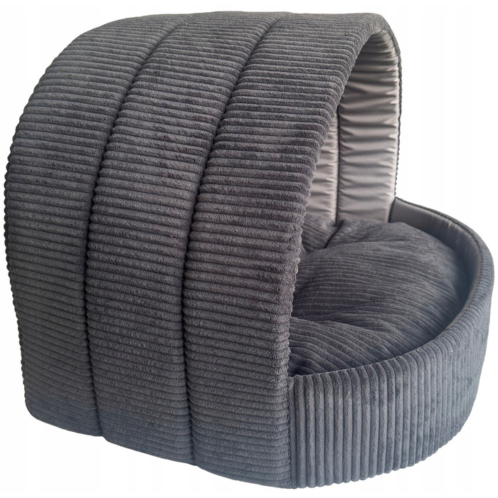 Лежанка-будиночок для собак та котів, графітовий сірий вельвет, розмір L