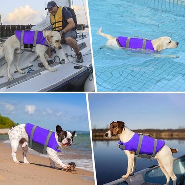 Жилет для плавання собак Doglay, світловідбиваючий, регульований, для малих, середніх та великих собак (M, фіолетовий)